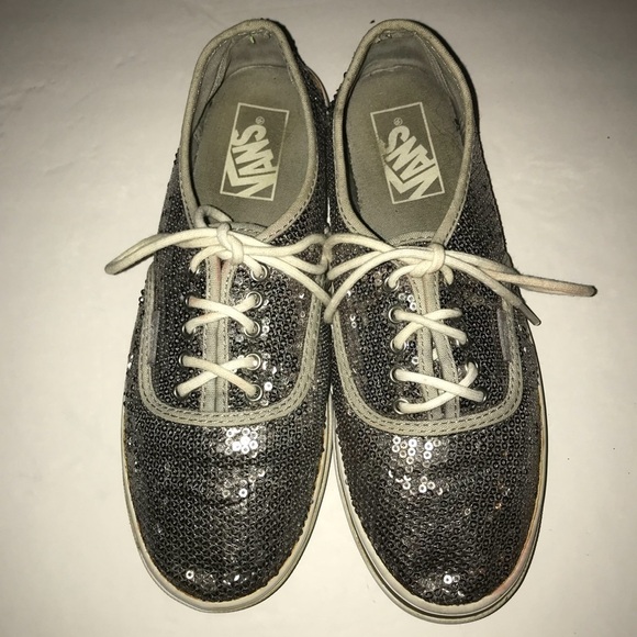 Vans Silver Sequin Sneakers Tennis Shoes - Picture 3 of 7